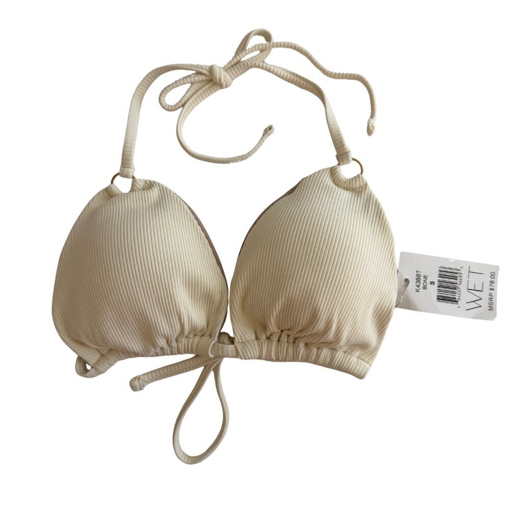 NWT WET Ribbed Triangle Bikini Top in Bone Sz. S